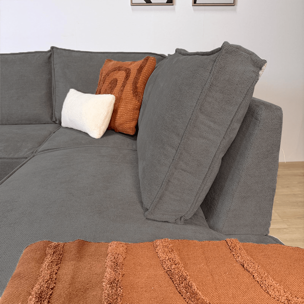 Canapé d'angle avec chaise longue en chenille anthracite Yara - droit