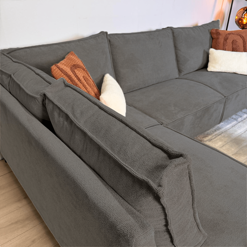 Canapé d'angle avec chaise longue en chenille anthracite Yara - gauche