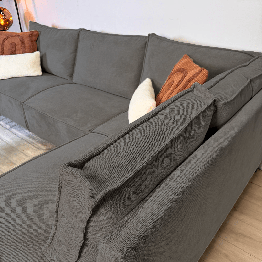 Canapé d'angle avec chaise longue en chenille anthracite Yara - droit