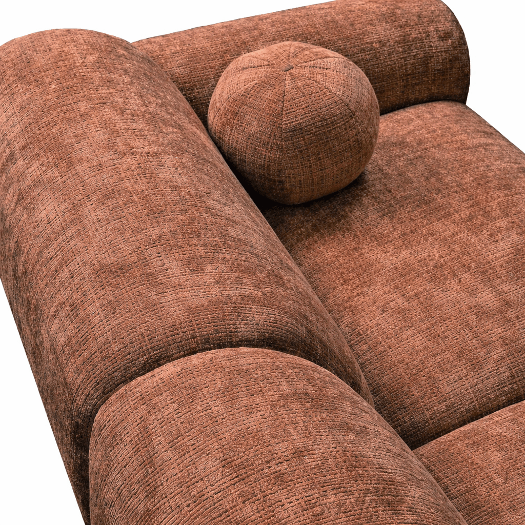 Canapé d'angle avec méridienne en tissu chenille cuivré Shane - à droite