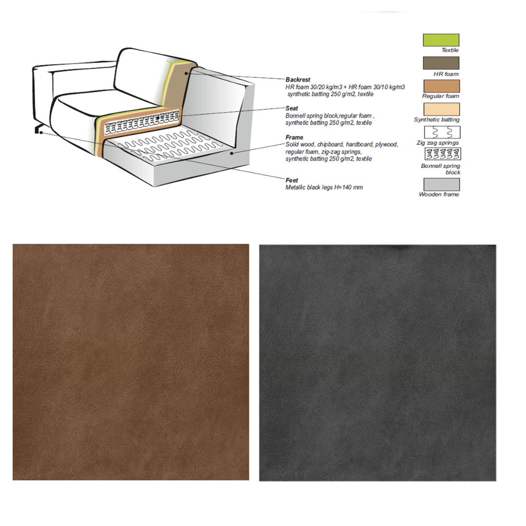 Canapé d'angle industriel en éco-cuir anthracite Brisbane - gauche