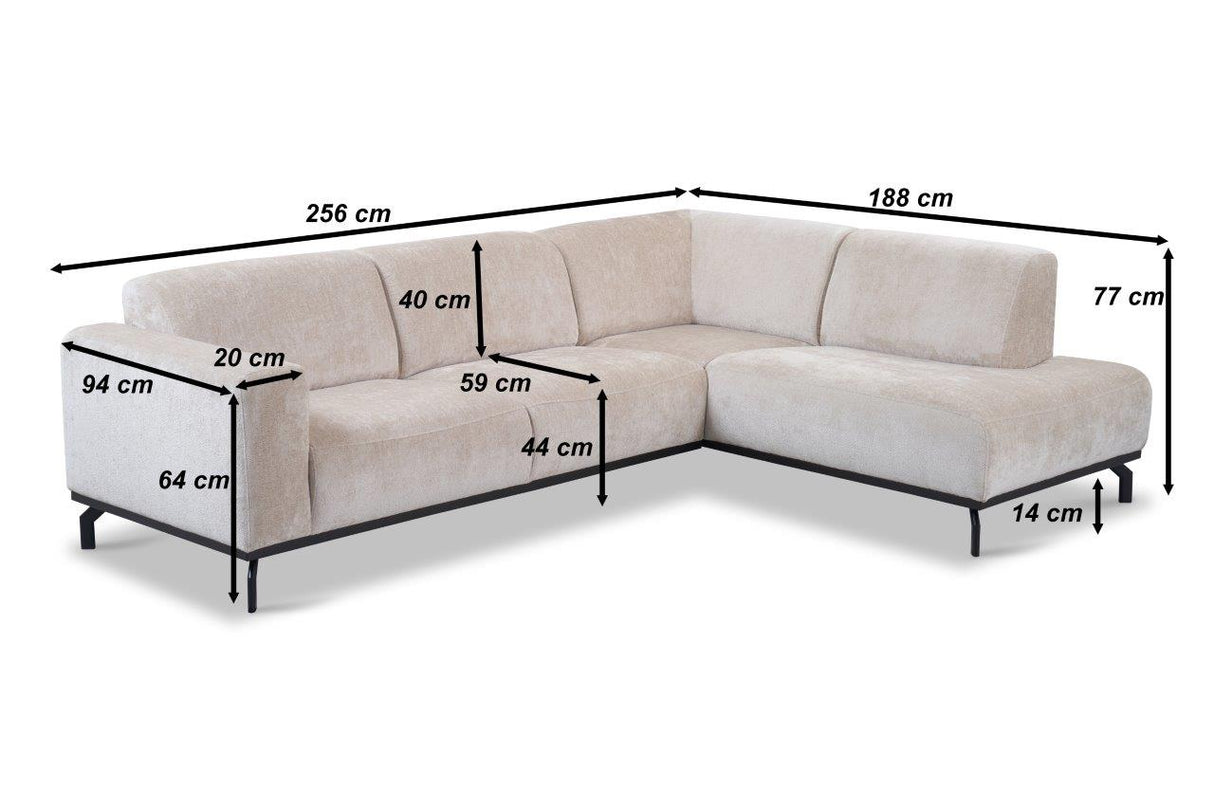 Canapé d'angle avec pieds hauts en velours beige Chloe - gauche