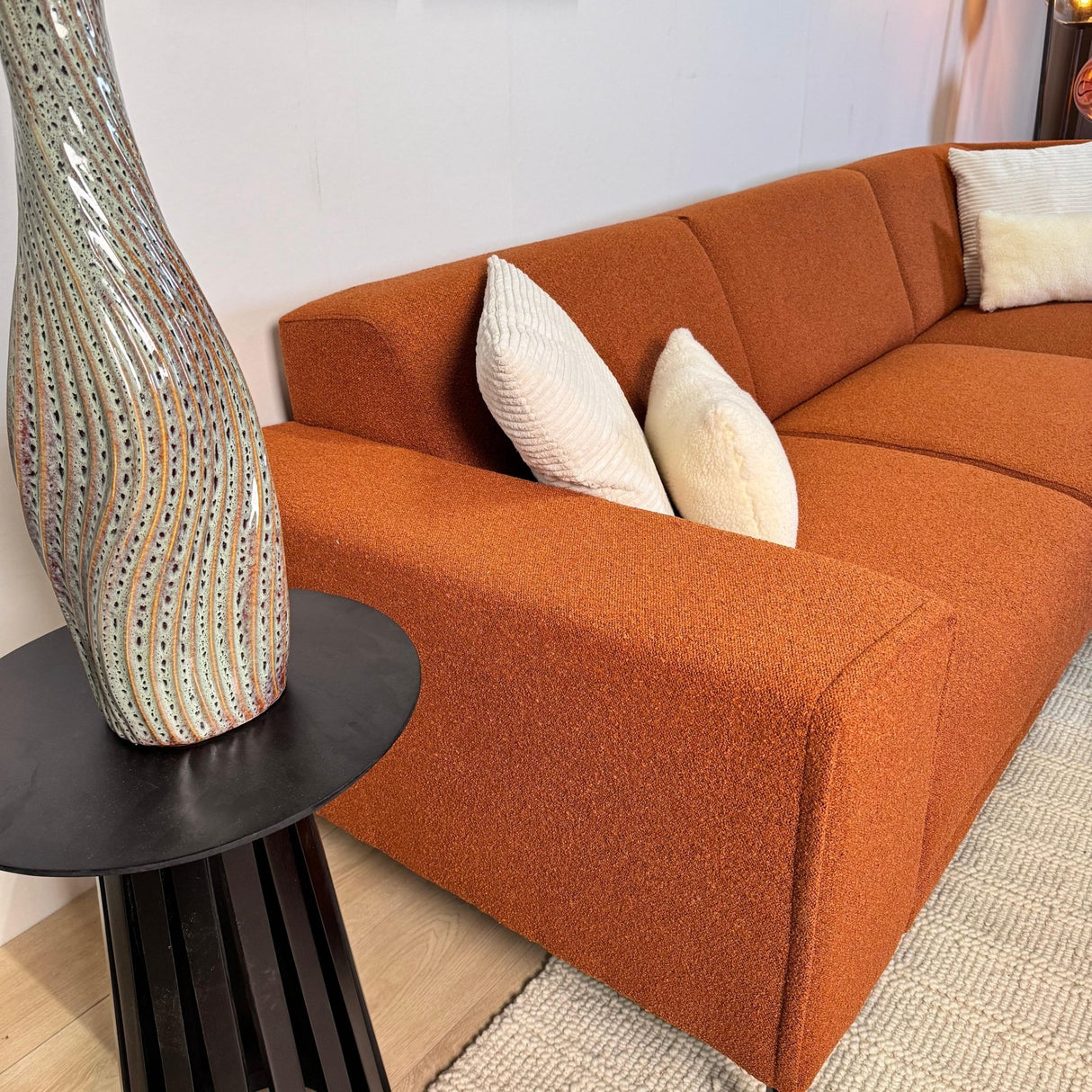 Canapé d'angle en velours côtelé terracotta Maël - droit