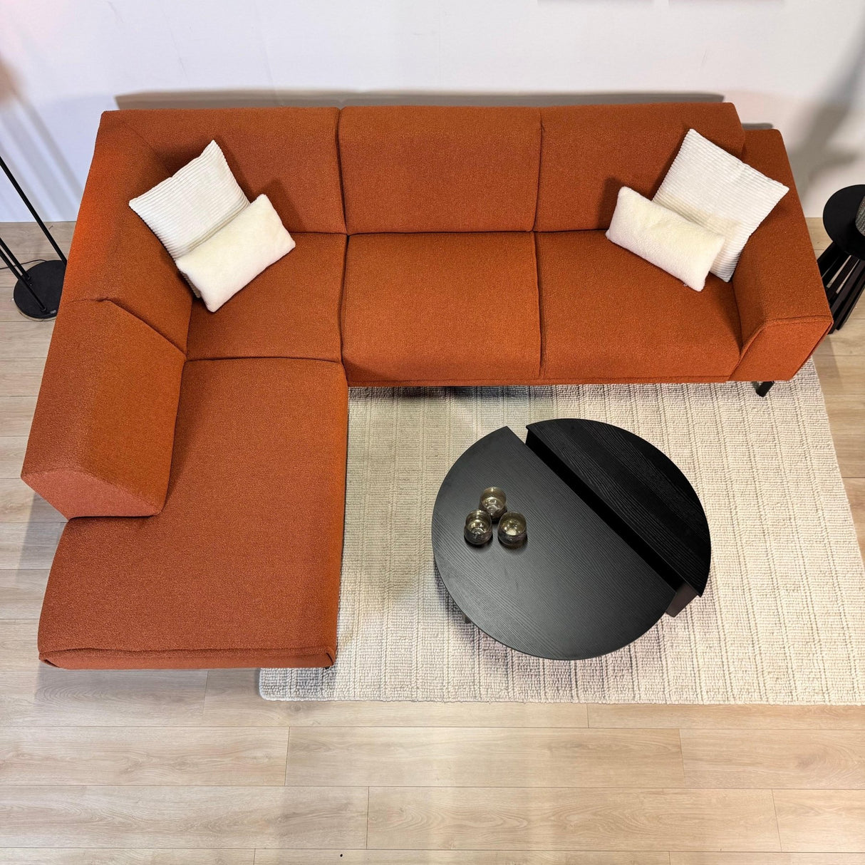 Canapé d'angle en tissu bouclé terracotta Maël - gauche