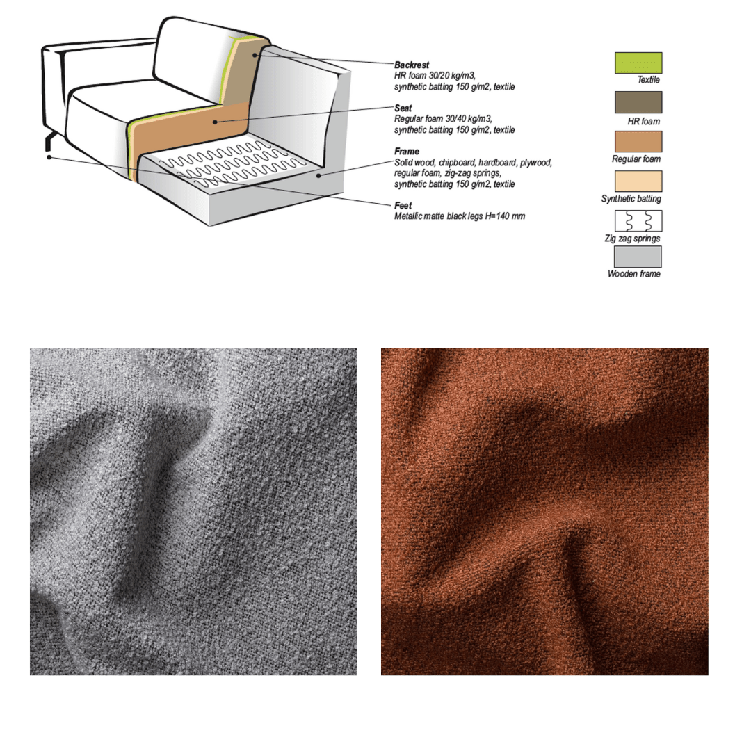 Canapé d'angle en tissu bouclé terracotta Maël - gauche