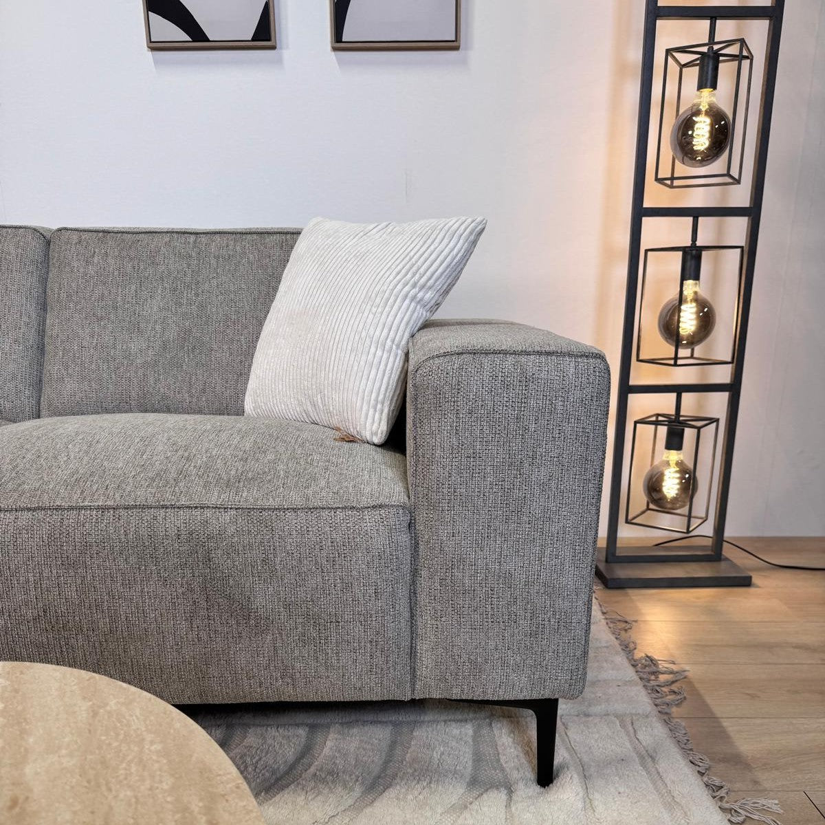 Canapé d'angle gris en chenille tissée Ravi – Gauche