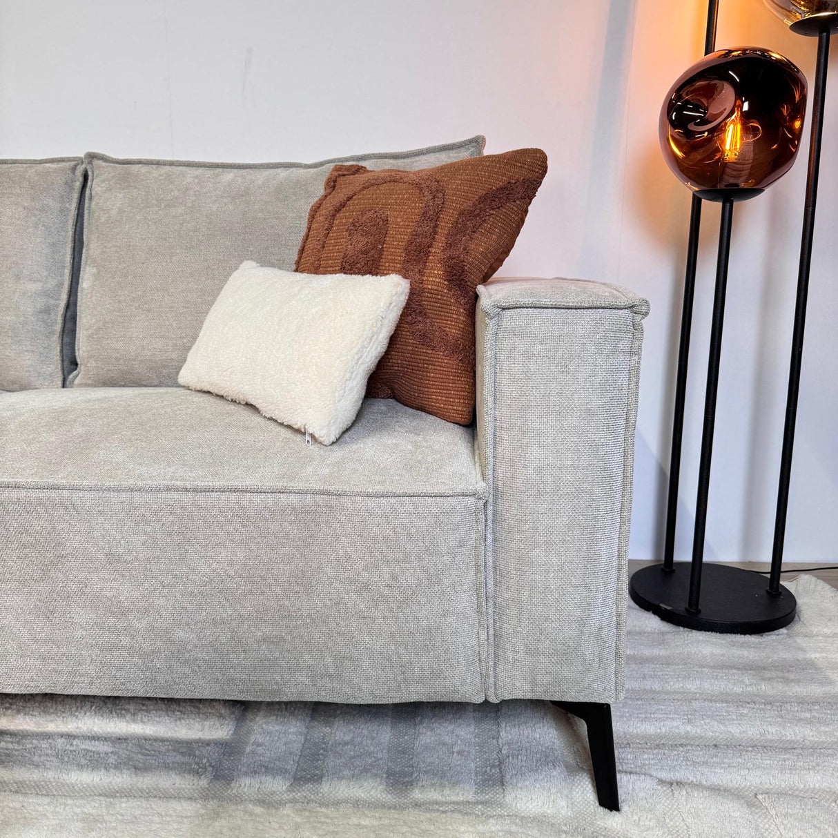 Canapé d'angle avec chaise longue beige en chenille Yara - gauche