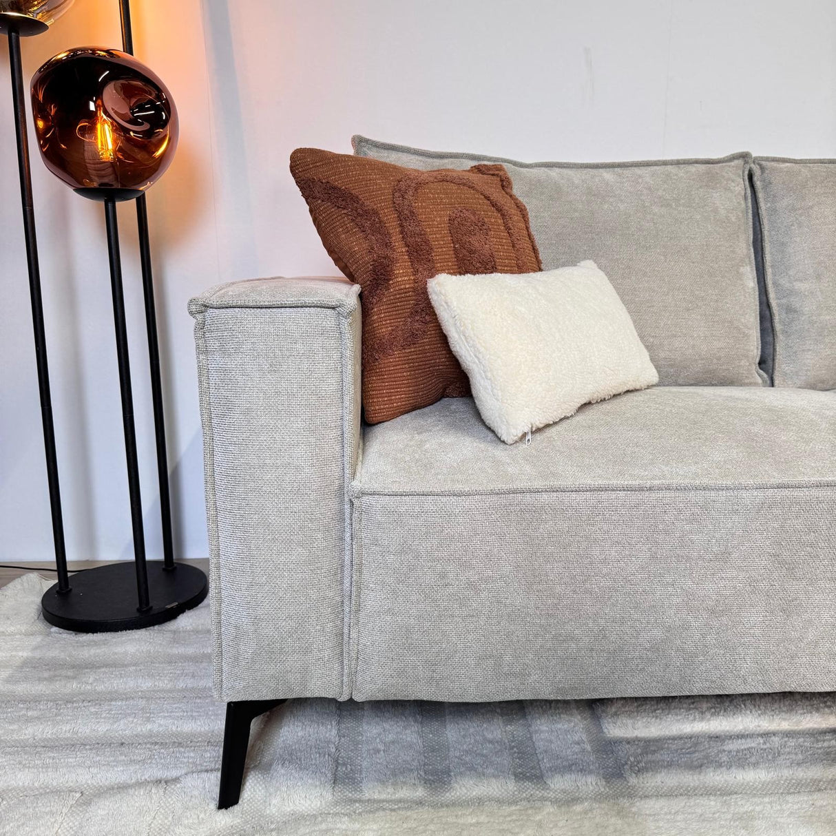 Canapé d'angle avec chaise longue beige en chenille Yara - droit