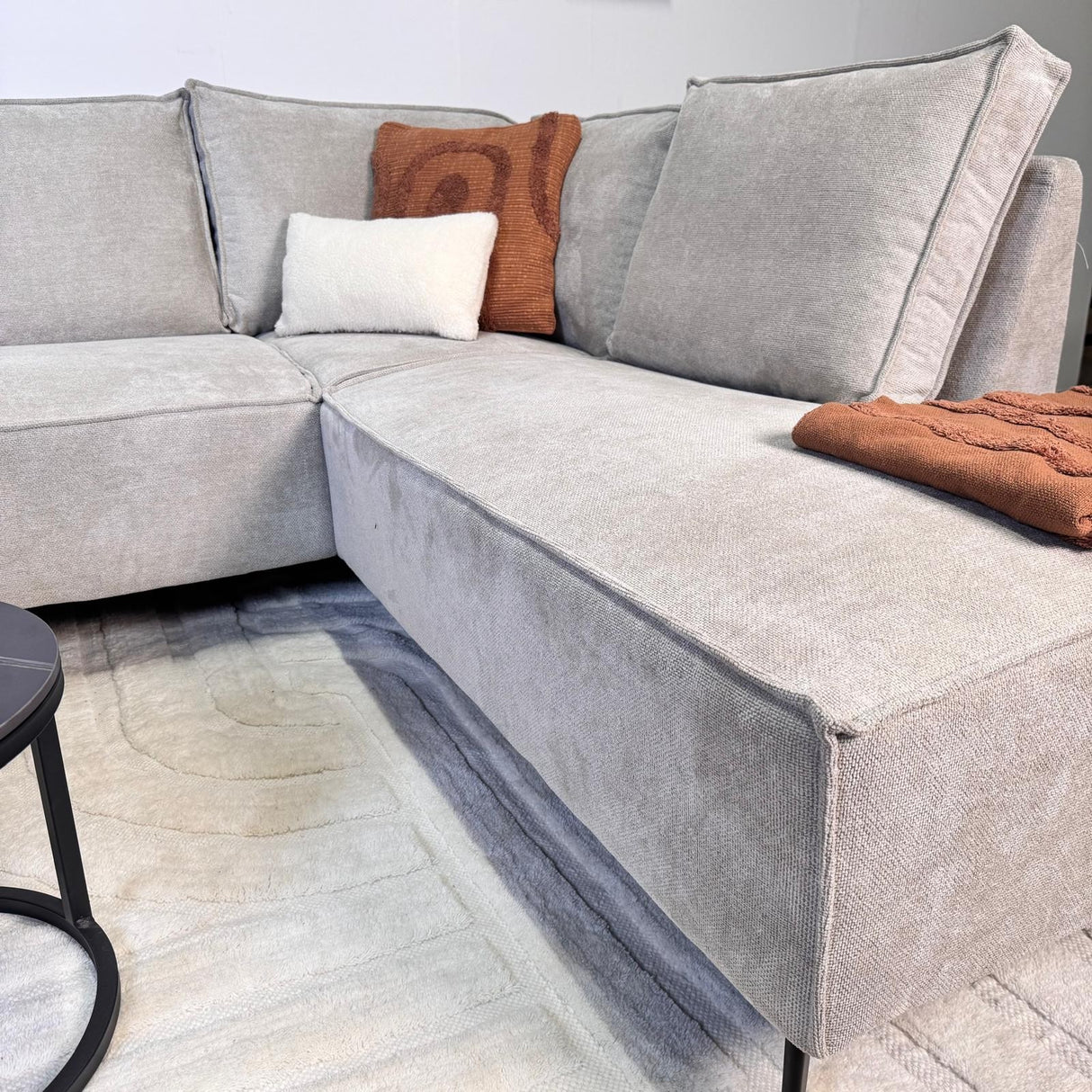 Canapé d'angle avec chaise longue beige en chenille Yara - droit