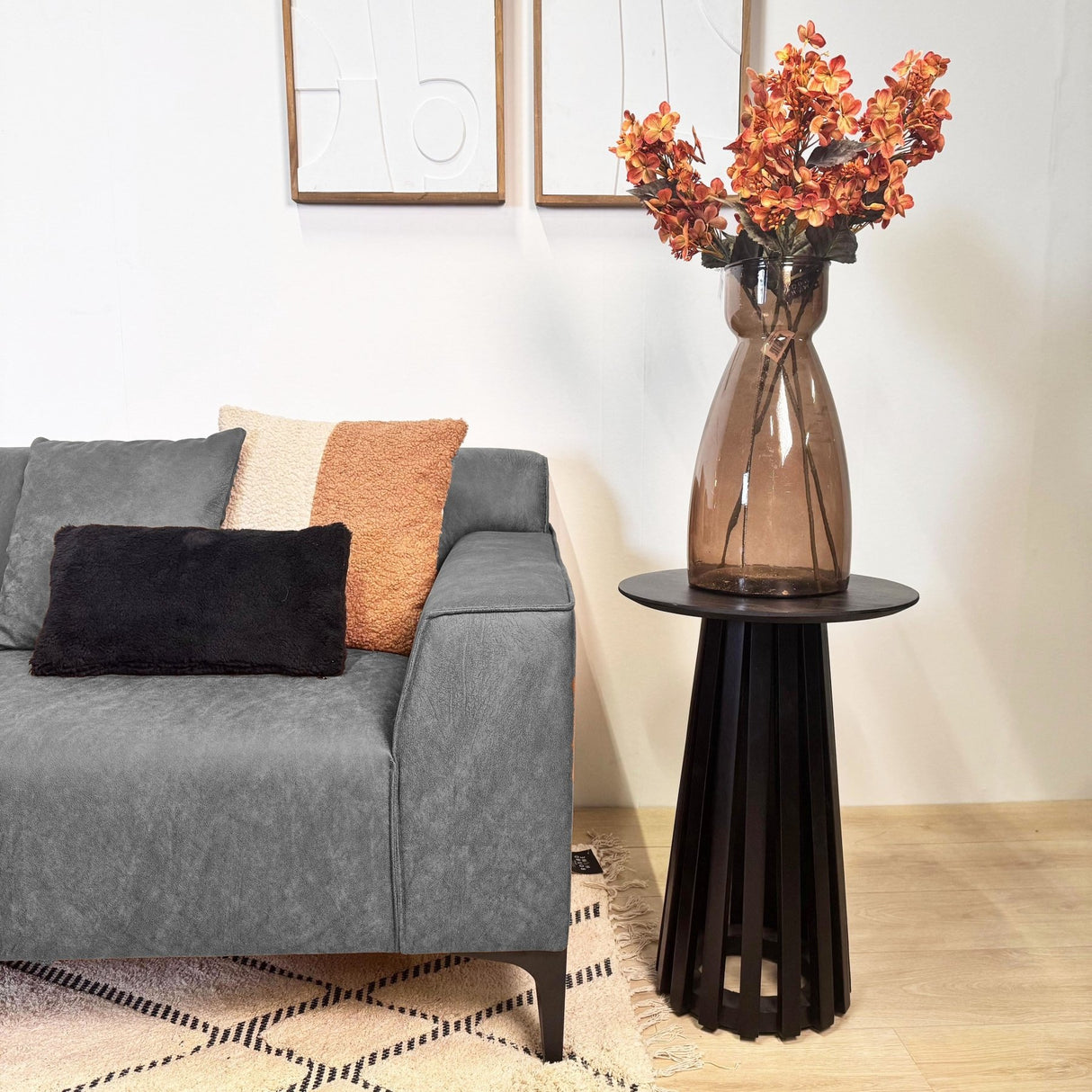 Canapé d'angle avec lounge compacte en microfibre anthracite Davidson - gauche