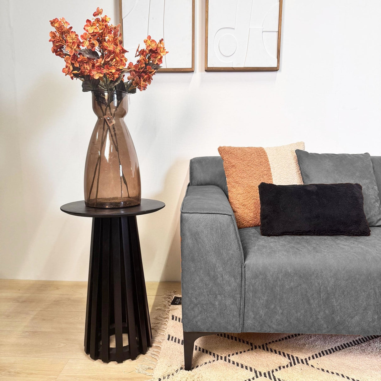 Canapé d'angle avec lounge compact en microfibre anthracite Davidson - droit