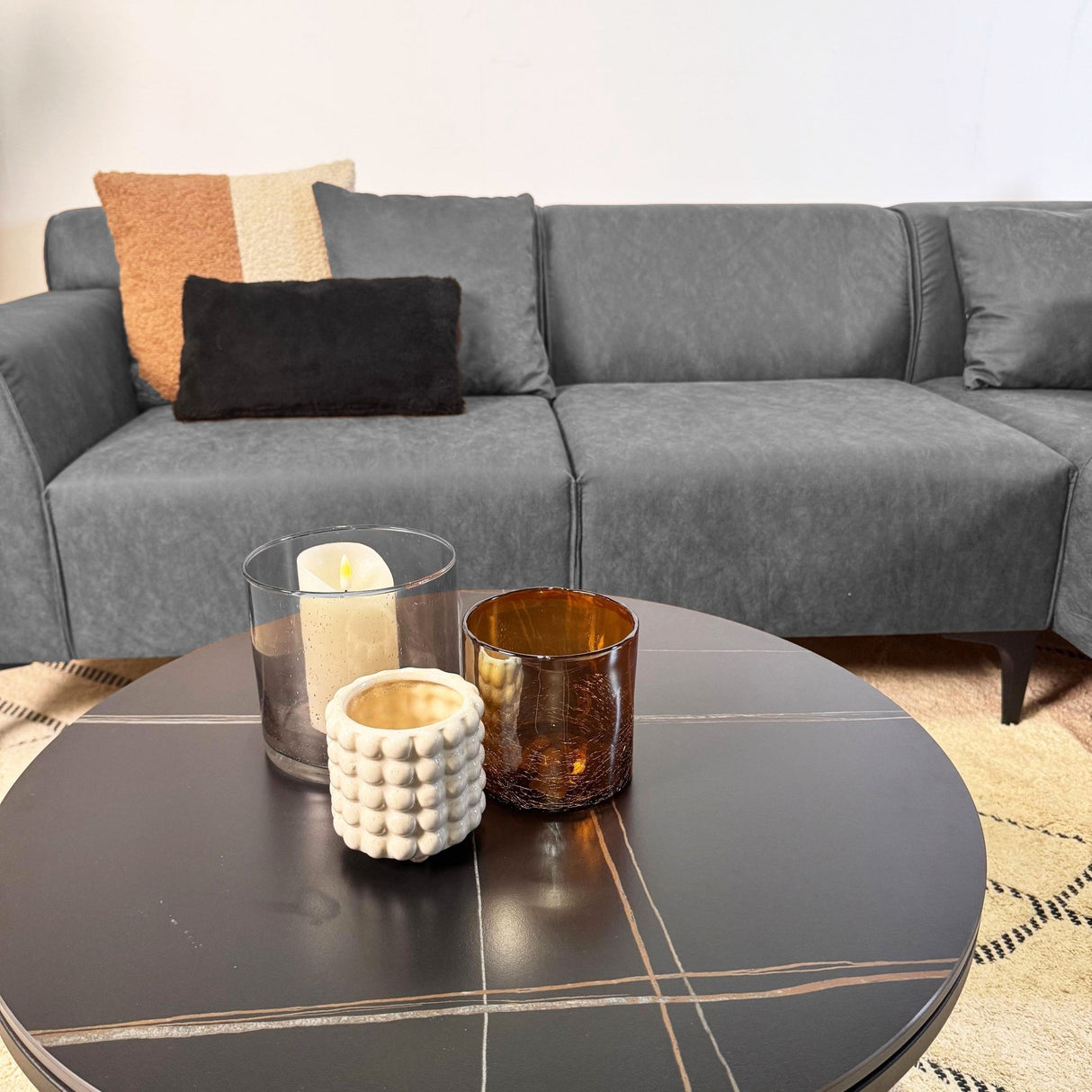 Canapé d'angle avec lounge compact en microfibre anthracite Davidson - droit