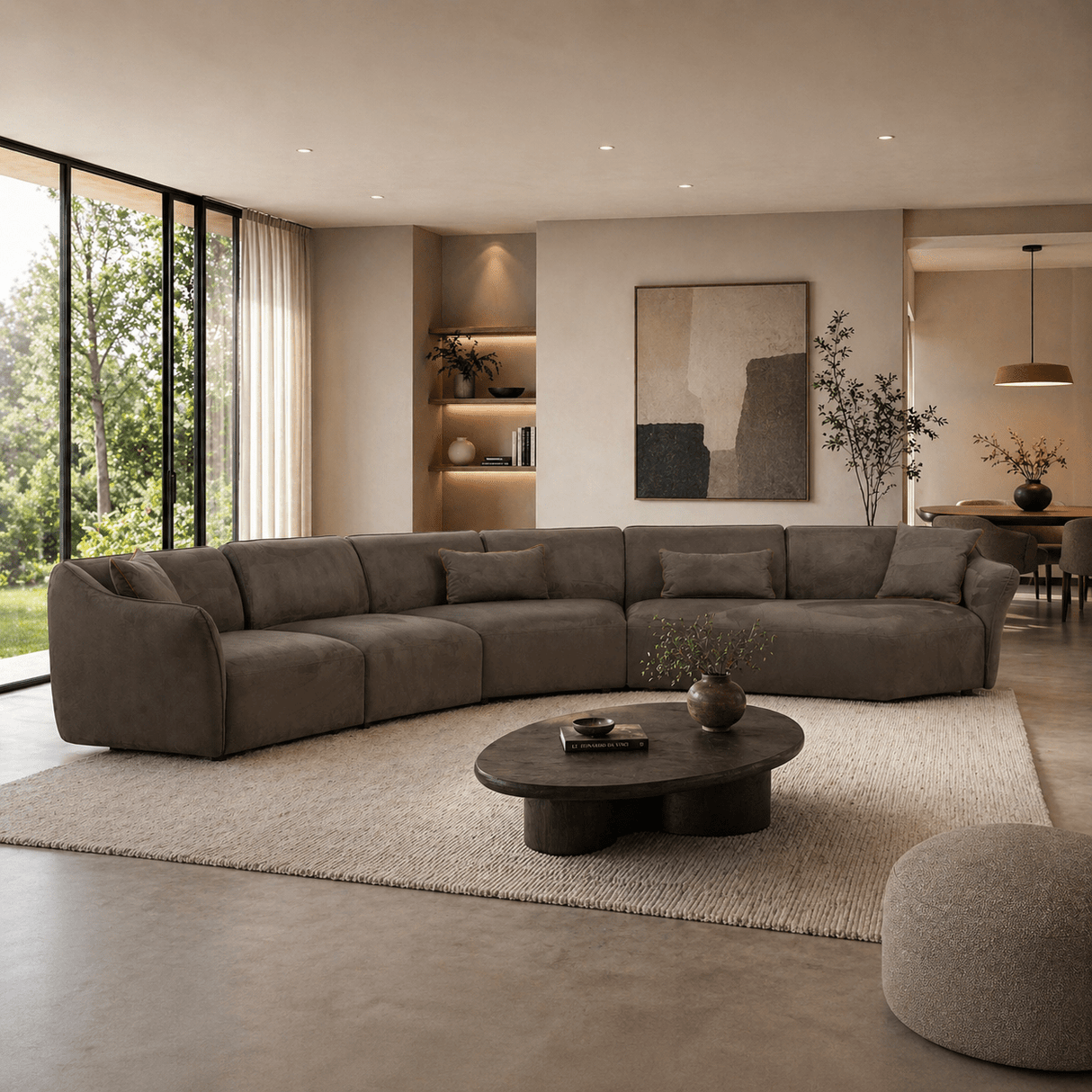 Canapé d'angle microfibre marron anthracite - 7 personnes - Mentis