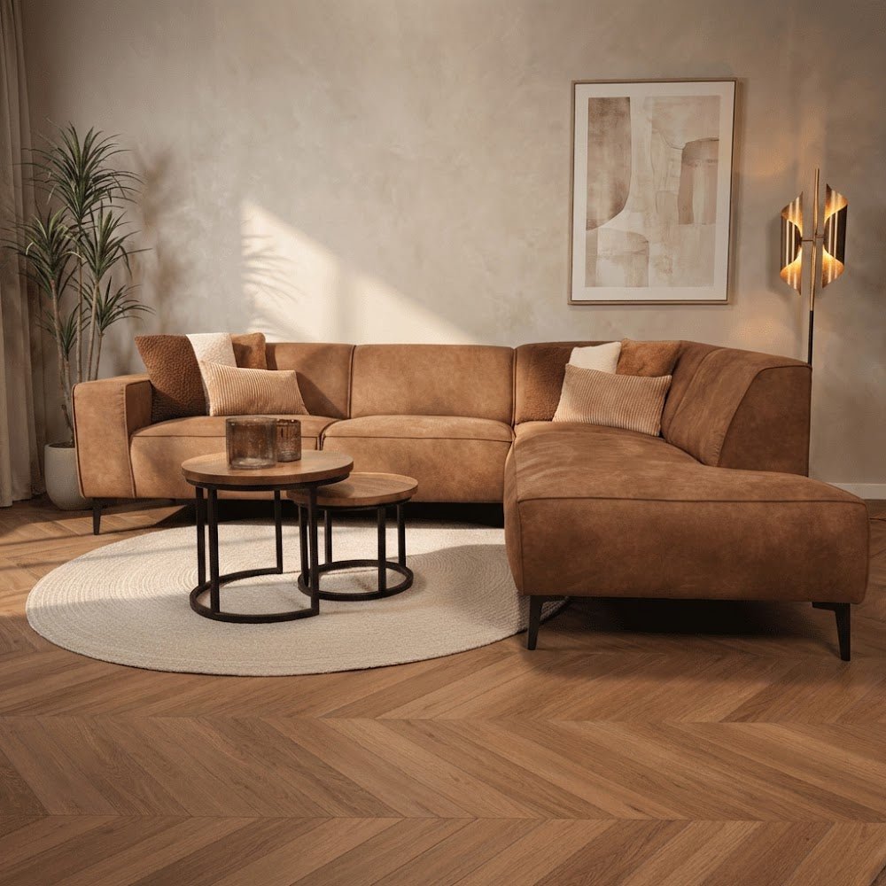 Canapé d'angle industriel en cuir écologique cognac Brisbane - droit
