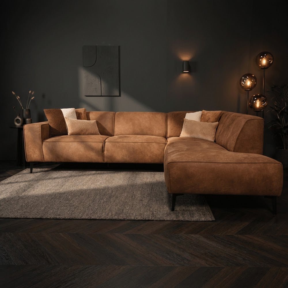 Canapé d'angle industriel en cuir écologique cognac Brisbane - droit