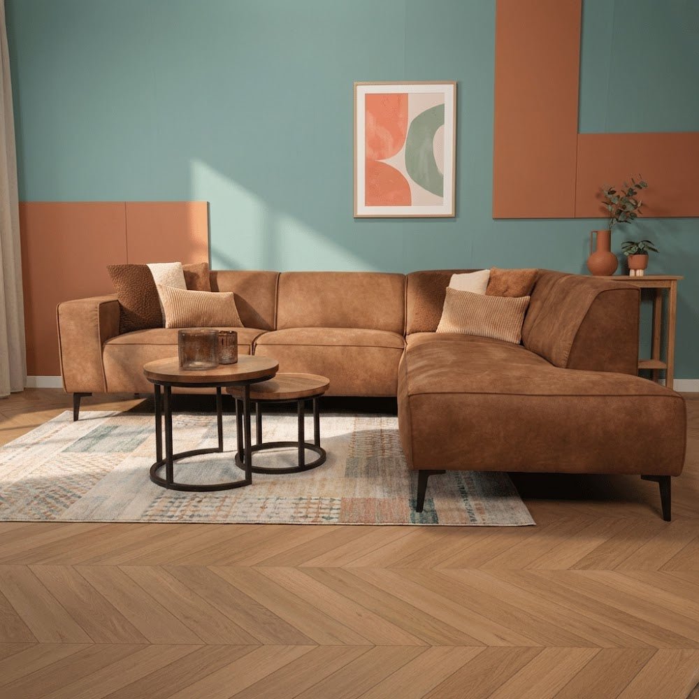 Canapé d'angle industriel en cuir écologique cognac Brisbane - droit