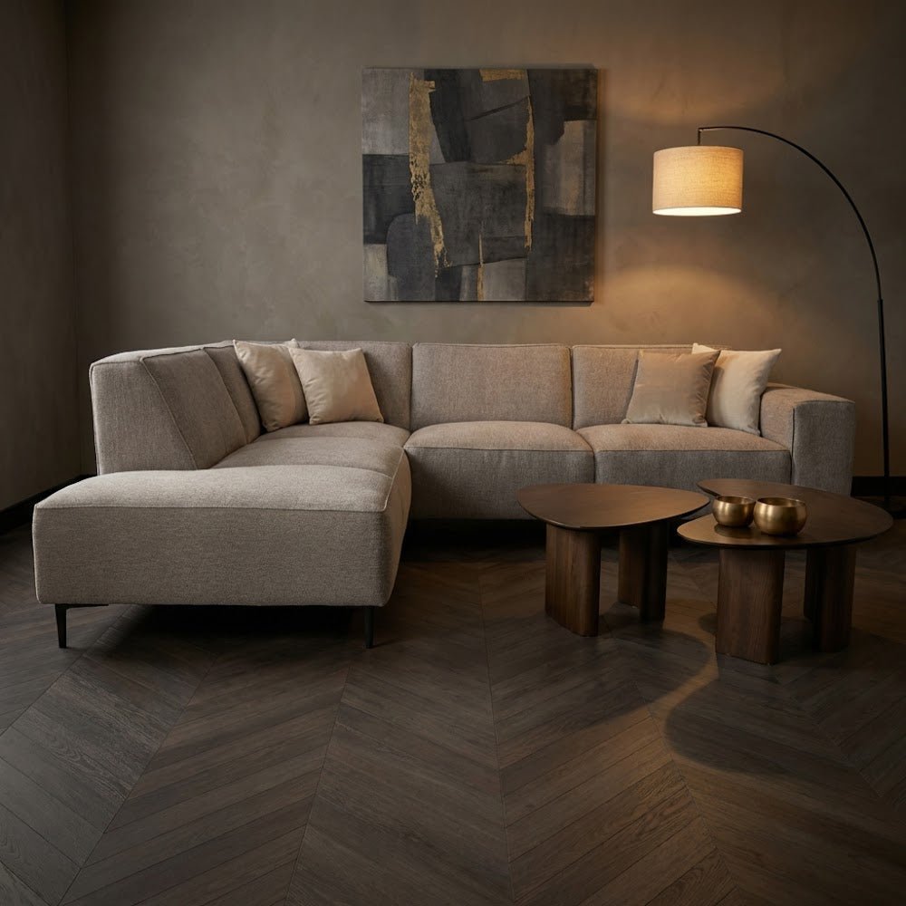 Canapé d'angle gris en chenille tissée Ravi – Gauche