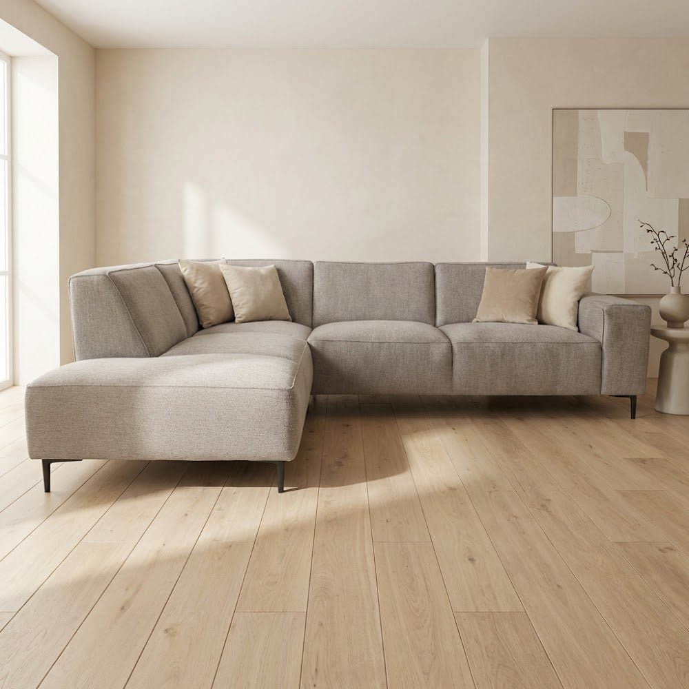 Canapé d'angle gris en chenille tissée Ravi – Gauche