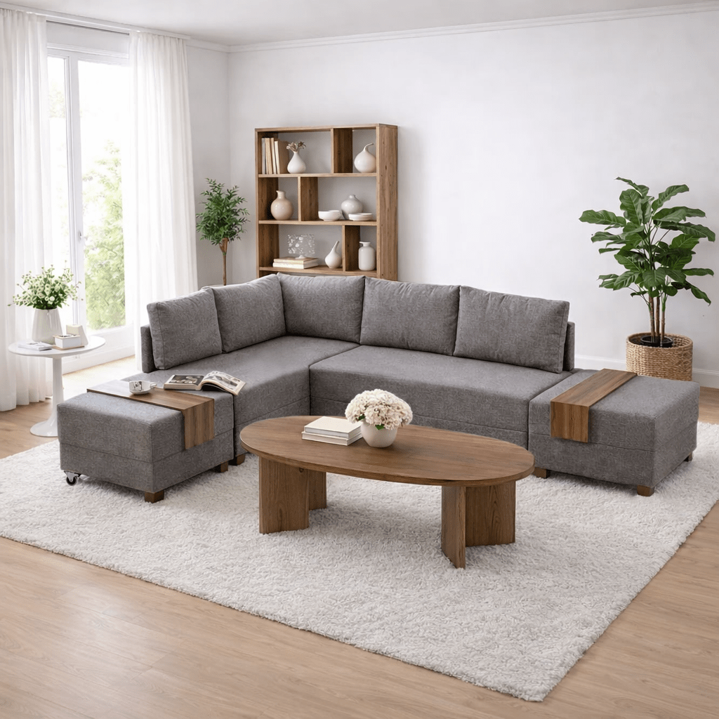 Canapé lit tissu taupe - XXL 280 x 210 - Gauche - Fly