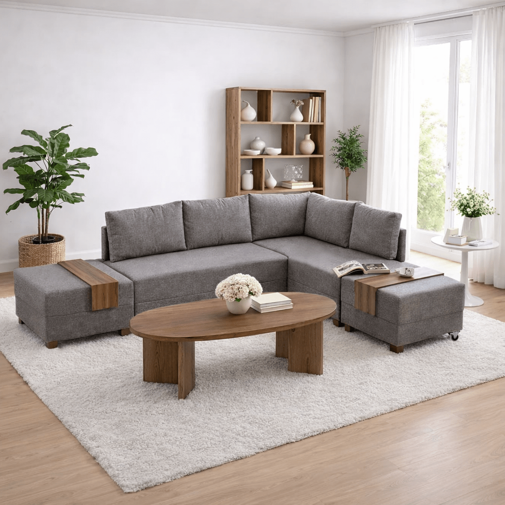 Canapé lit tissu taupe - XXL 280 x 210 - Droite - Fly