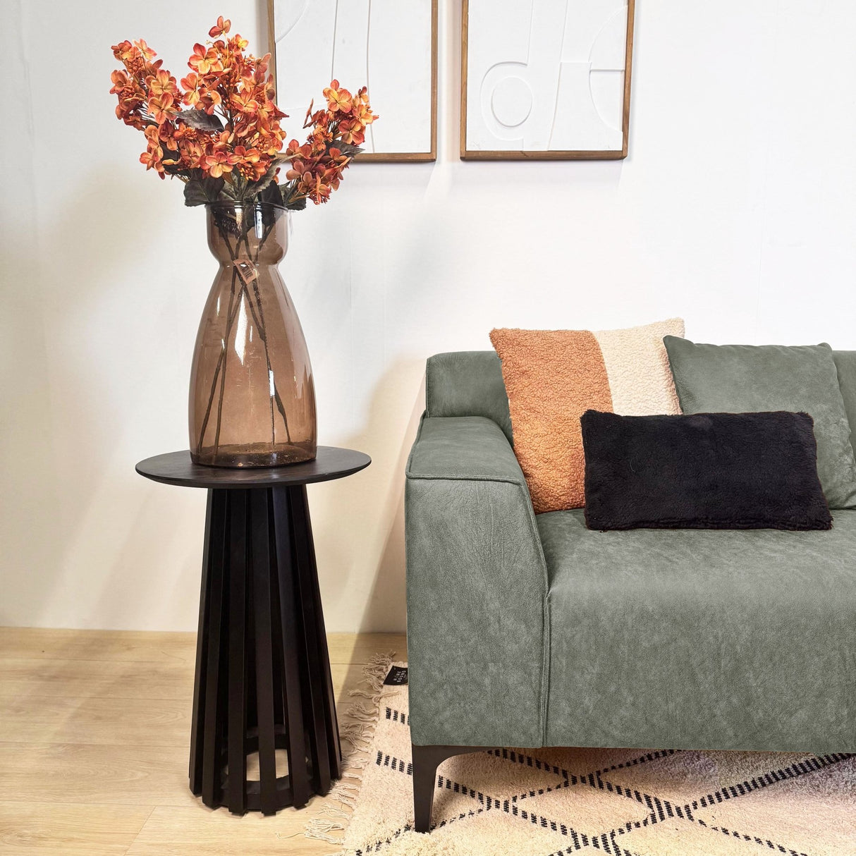 Canapé d'angle avec salon compact en microfibre vert Davidson - droit