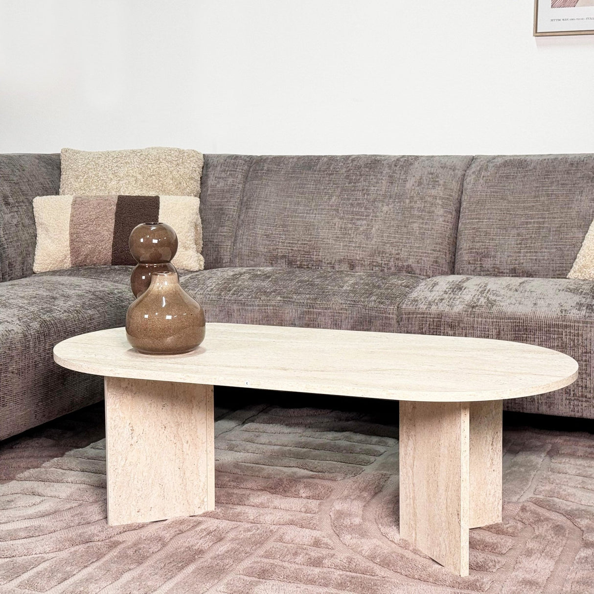 Canapé d'angle avec chaise longue en velours chenille taupe Manon - gauche