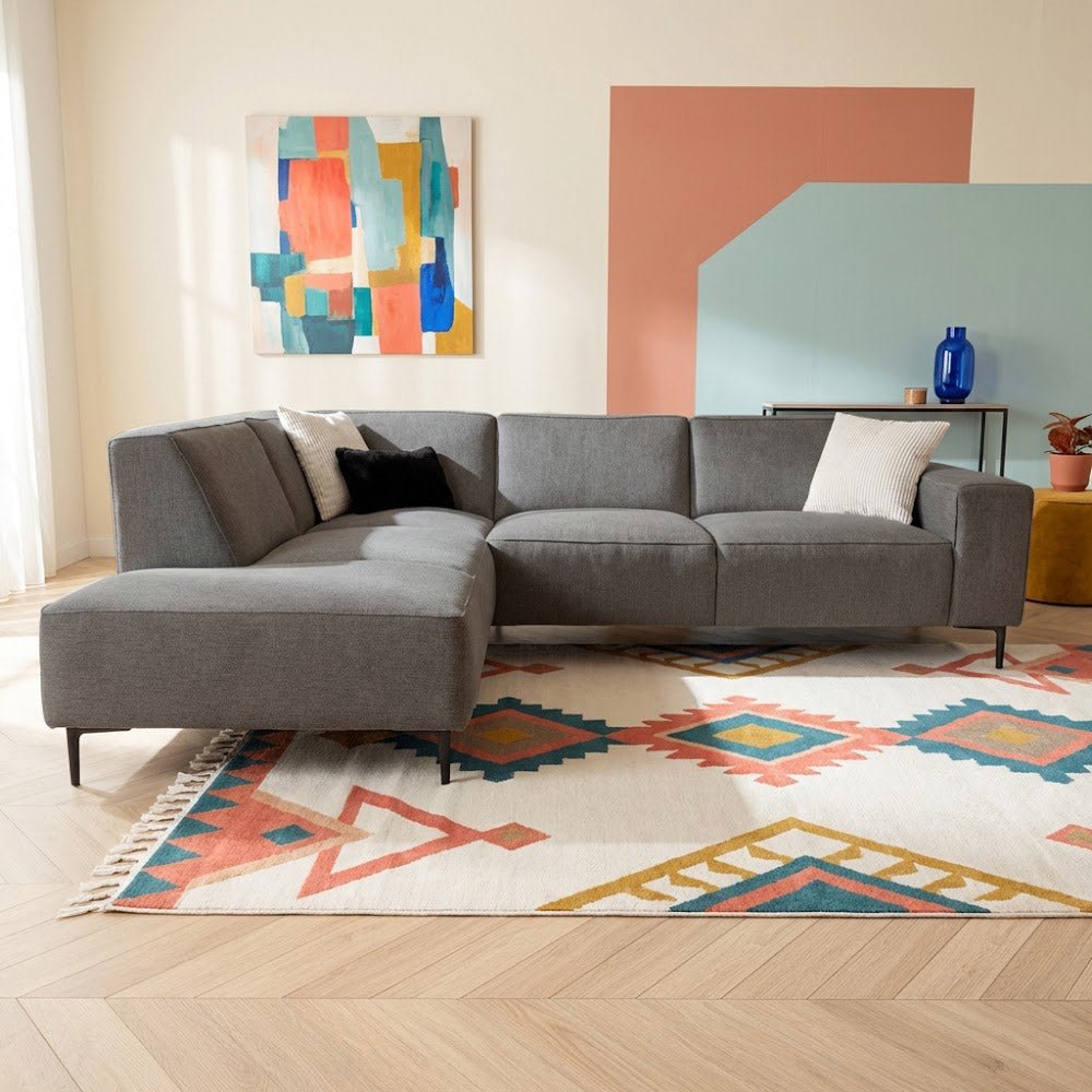 Canapé d'angle taupe en chenille rembourré Ravi – gauche