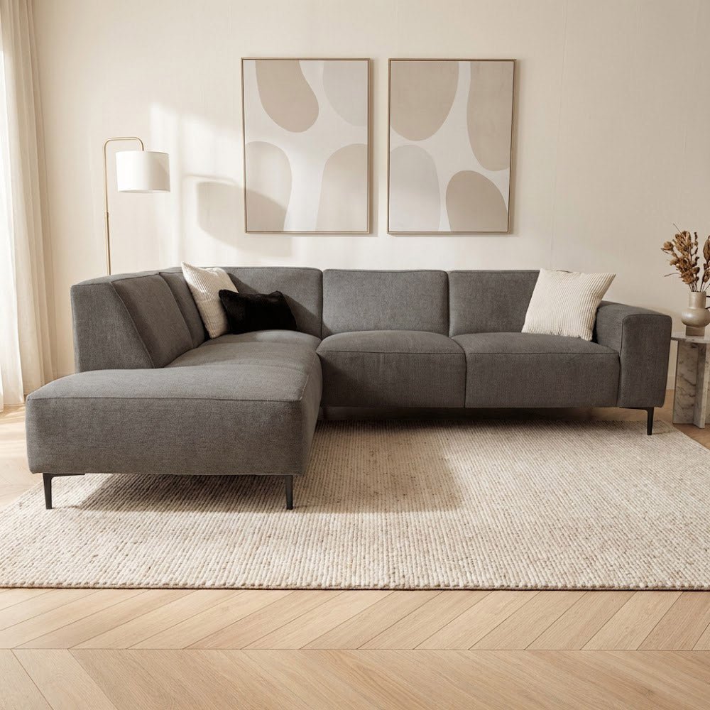 Canapé d'angle taupe en chenille rembourré Ravi – gauche