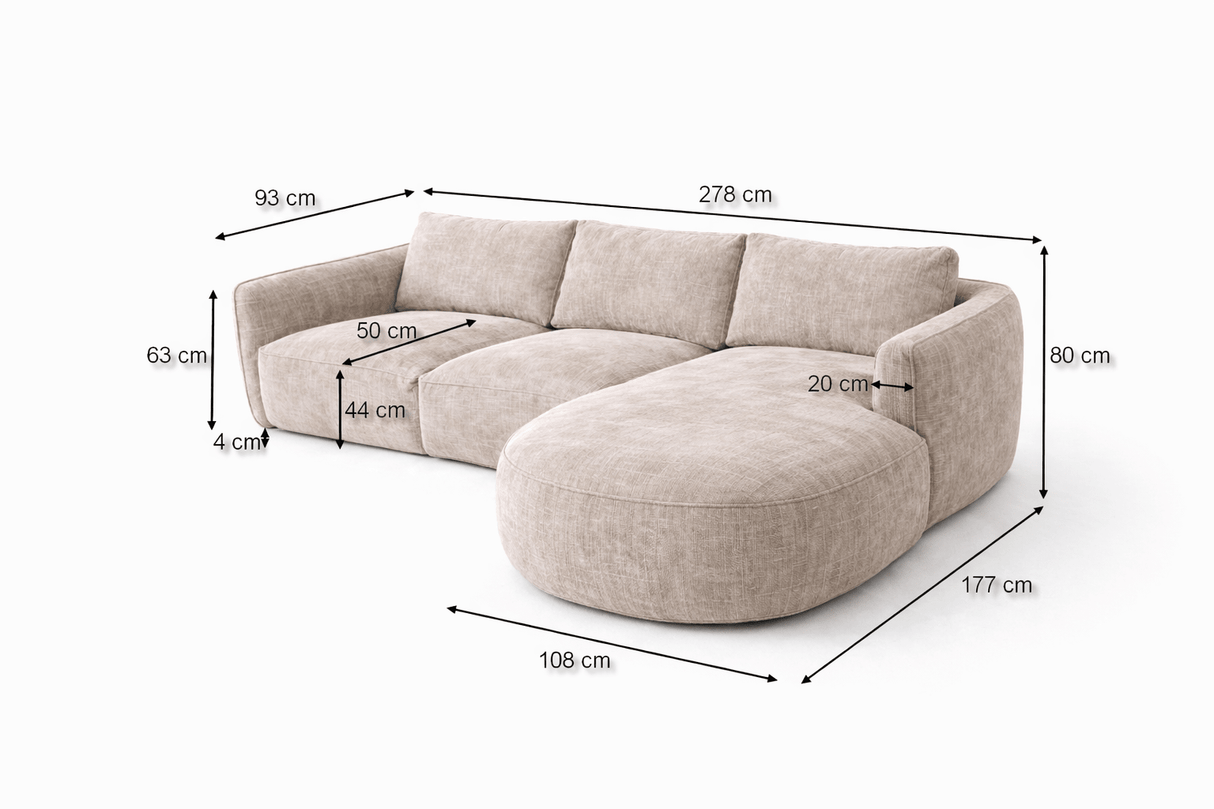 Canapé d'angle chaise longue beige tissu structuré Dwayne - droite