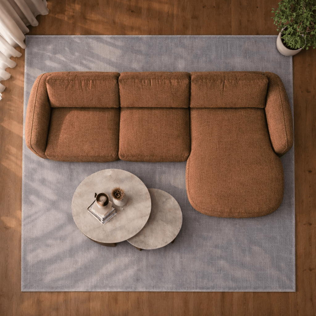 Canapé d'angle chaise longue en tissu structurel cuivré Dwayne - droite