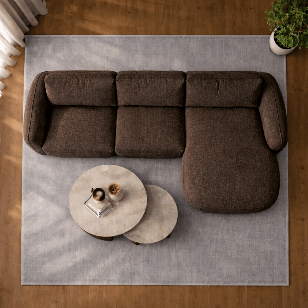Canapé d'angle chaise longue moka marron tissu structuré Dwayne - droite