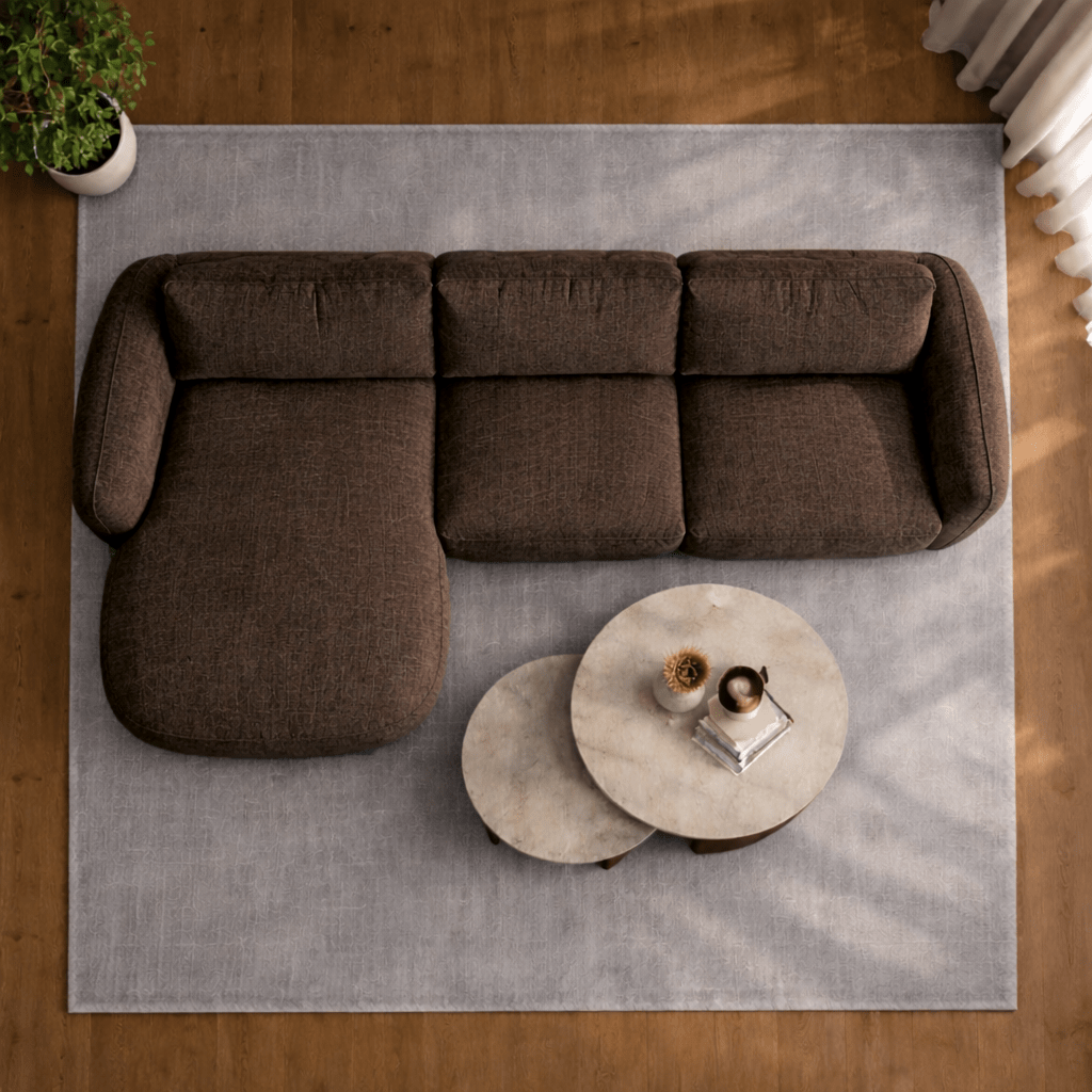 Canapé d'angle chaise longue moka brun tissu structuré Dwayne - gauche