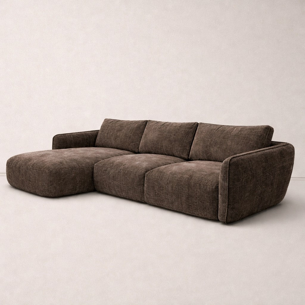 Canapé d'angle chaise longue moka brun tissu structuré Dwayne - gauche