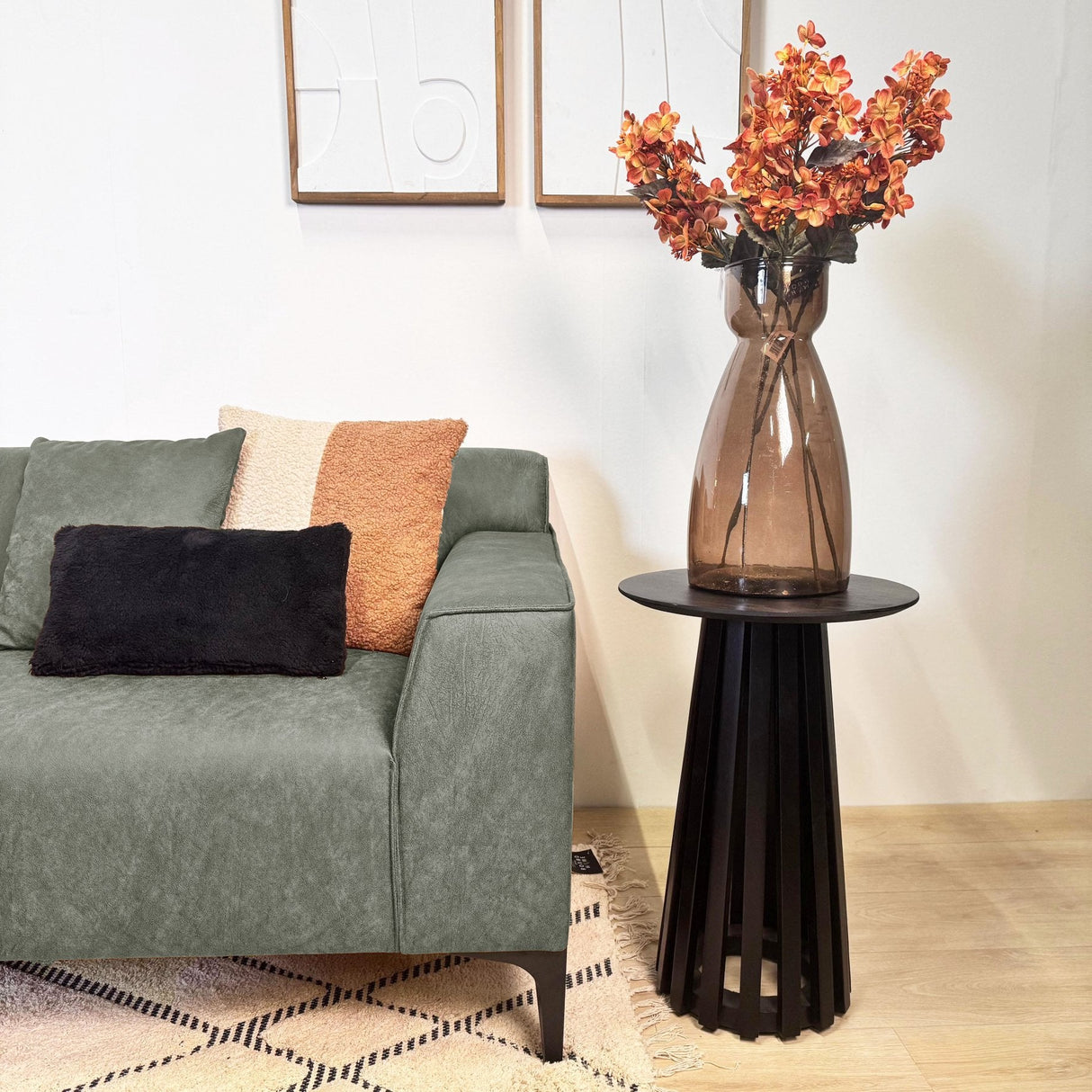 Canapé d'angle avec salon compact en microfibre vert Davidson - gauche