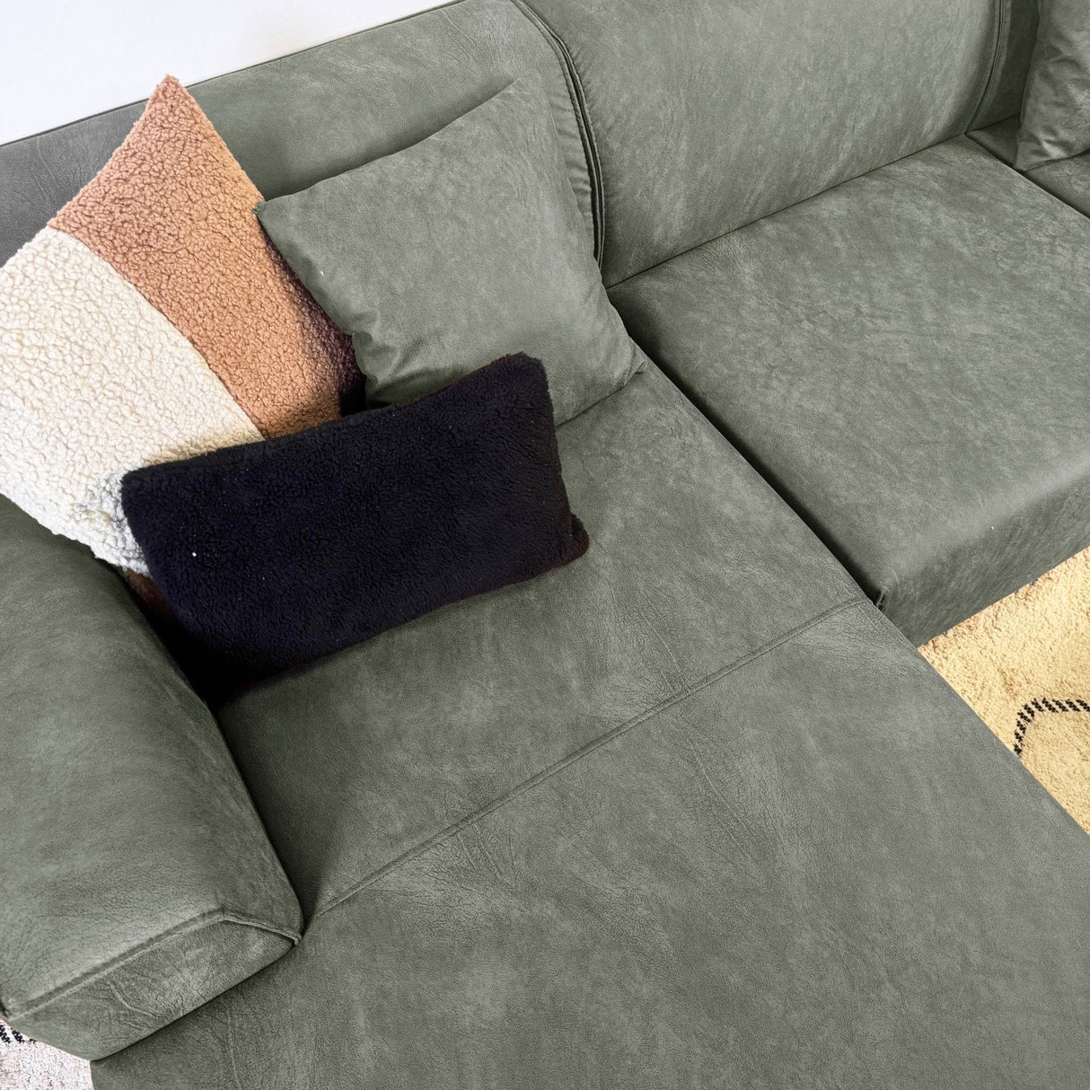 Canapé d'angle avec salon compact en microfibre vert Davidson - gauche