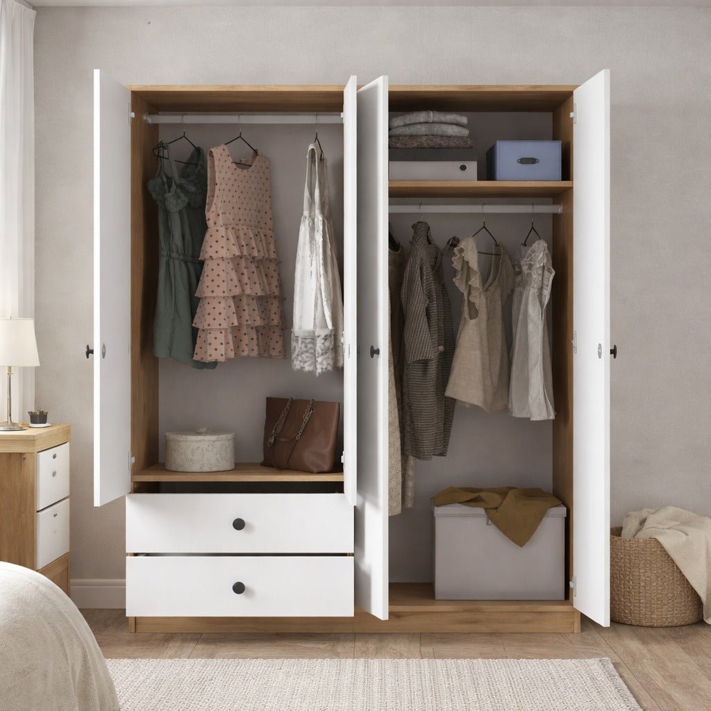 Armoire Mélamine Blanc Noyer - À suspendre et à poser - 120x170x42,5 cm - Aspen