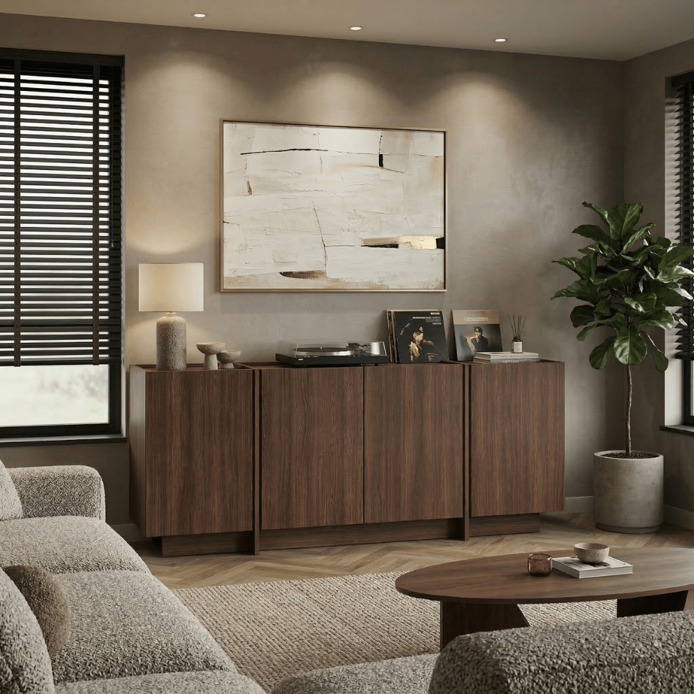 Buffet en mélaminé noyer Lowen 180 x 45 x 80 cm