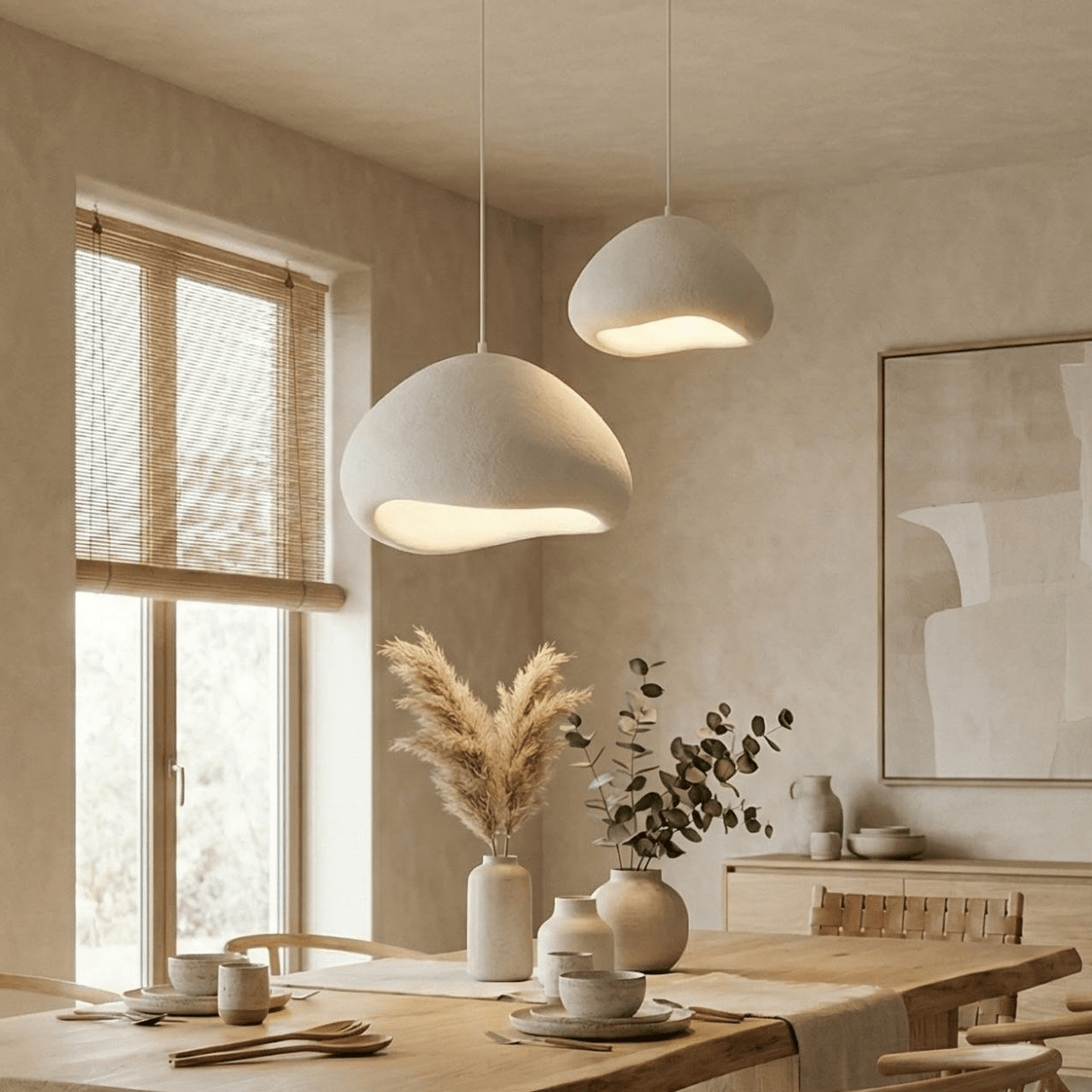 Lampe à suspension de luxe blanche Ø50 cm et Ø40 – Abat-jour en fibre de verre - Eleonora