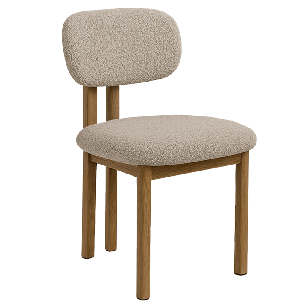 Chaise de salle à manger Japandi Miyo Bouclé Couleur Sable - Cadre Aspect Chêne