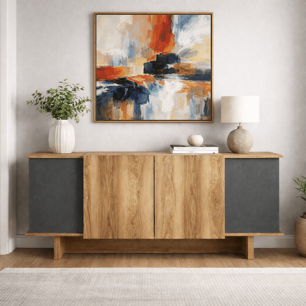 Buffet moderne en mélamine aspect anthracite-noyer Diana 180 cm