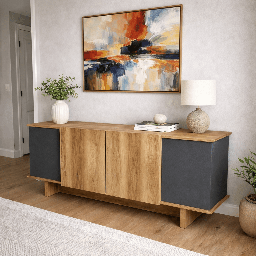 Buffet moderne en mélamine aspect anthracite-noyer Diana 180 cm