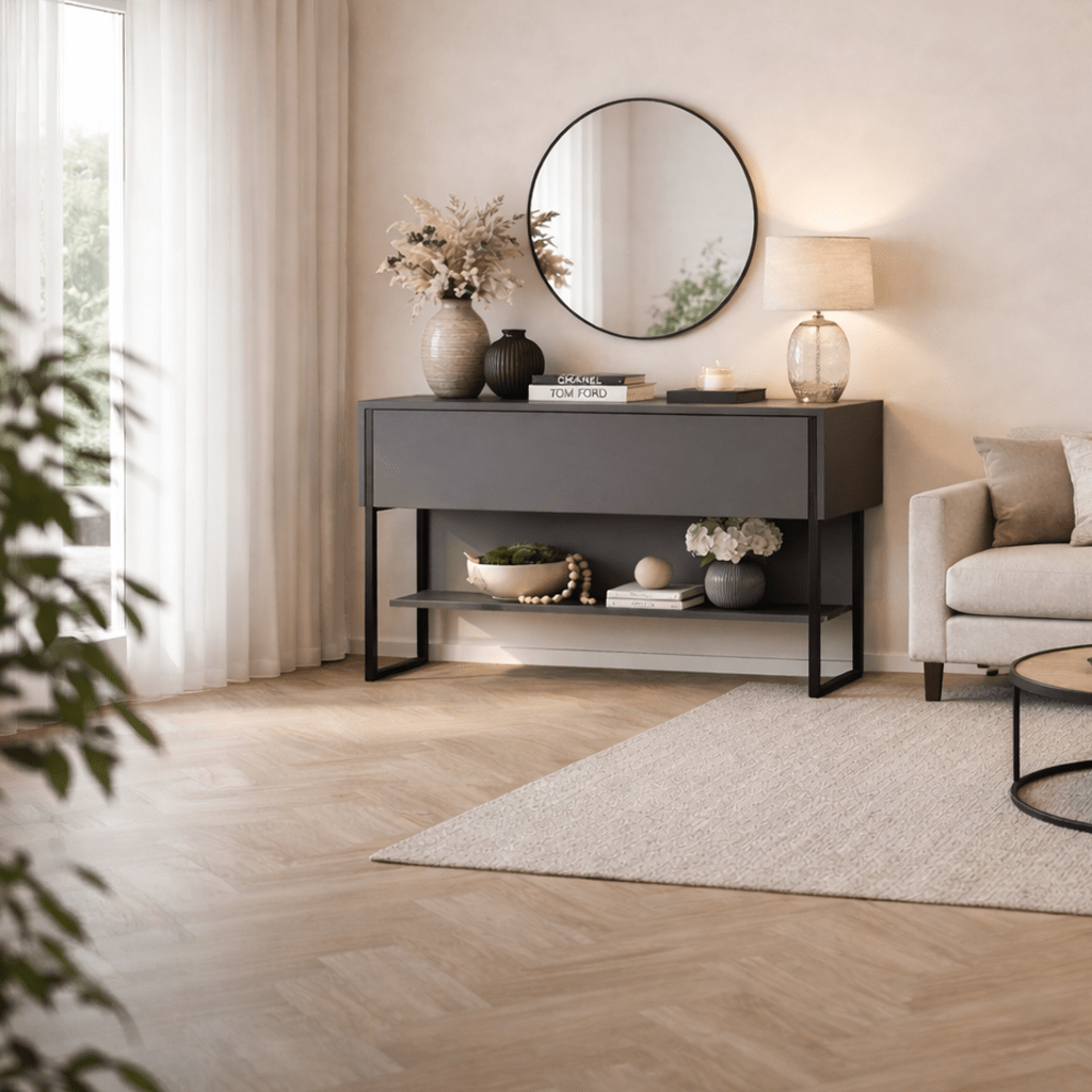 Dressoirs - Modern Dressoir Antraciet Luxe 120x80x30 - Zwart Frame - Eén Vak - Dimehouse