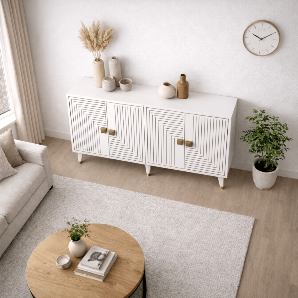 Buffet Moderne Blanc-Or 120 cm Mélamine Ahart
