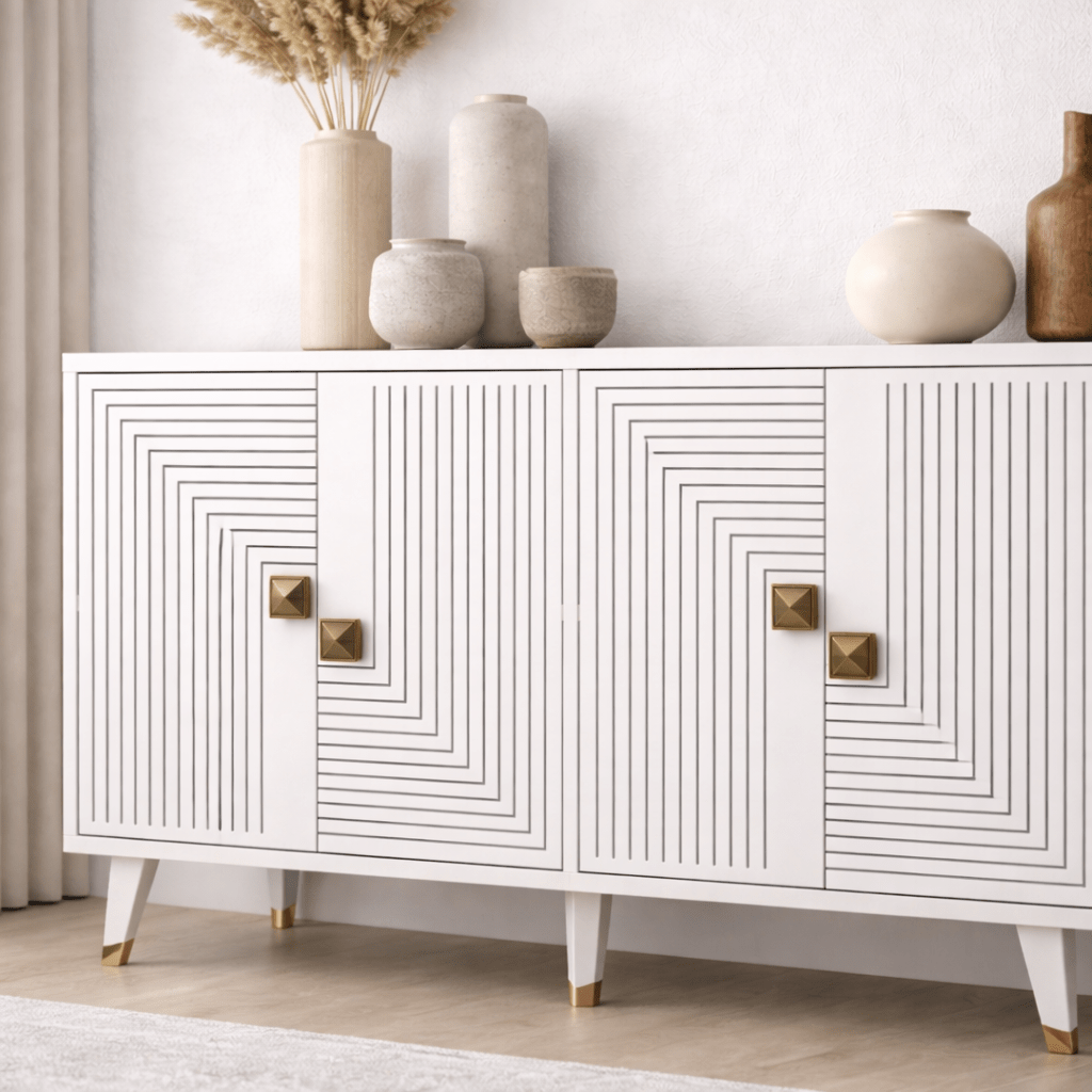 Buffet Moderne Blanc-Or 120 cm Mélamine Ahart