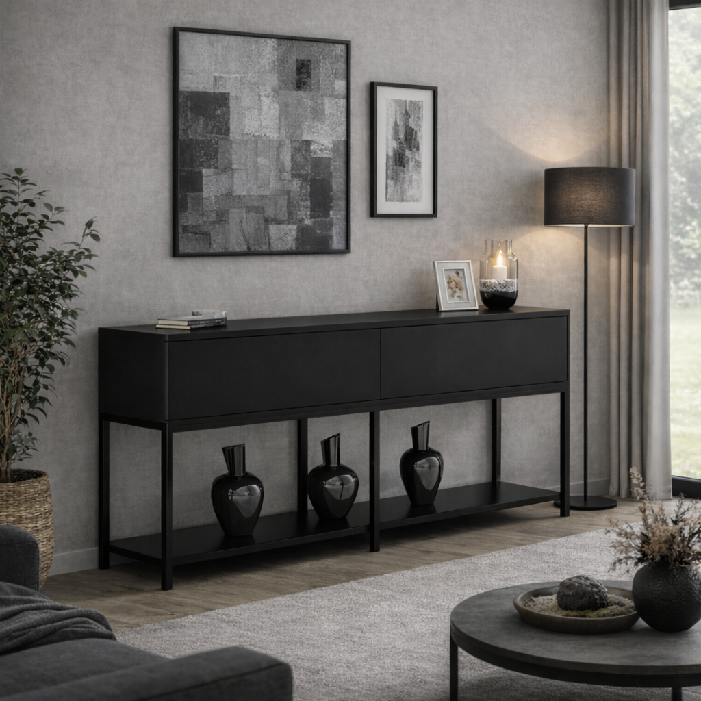 Commode moderne Black Lord 150x30x80 - Deux compartiments