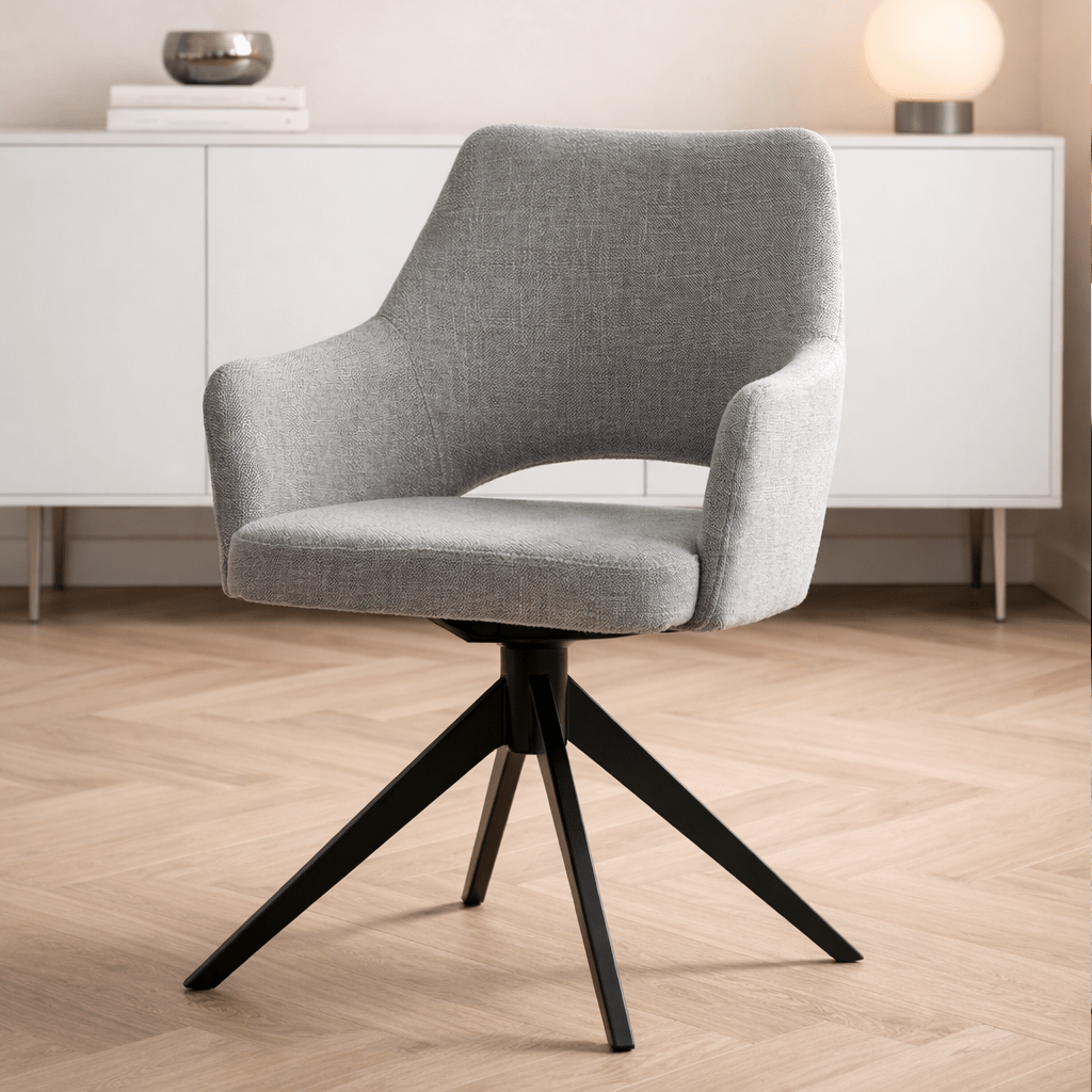 Chaise de salle à manger moderne pivotante en tissu gris Sid - Avec accoudoirs
