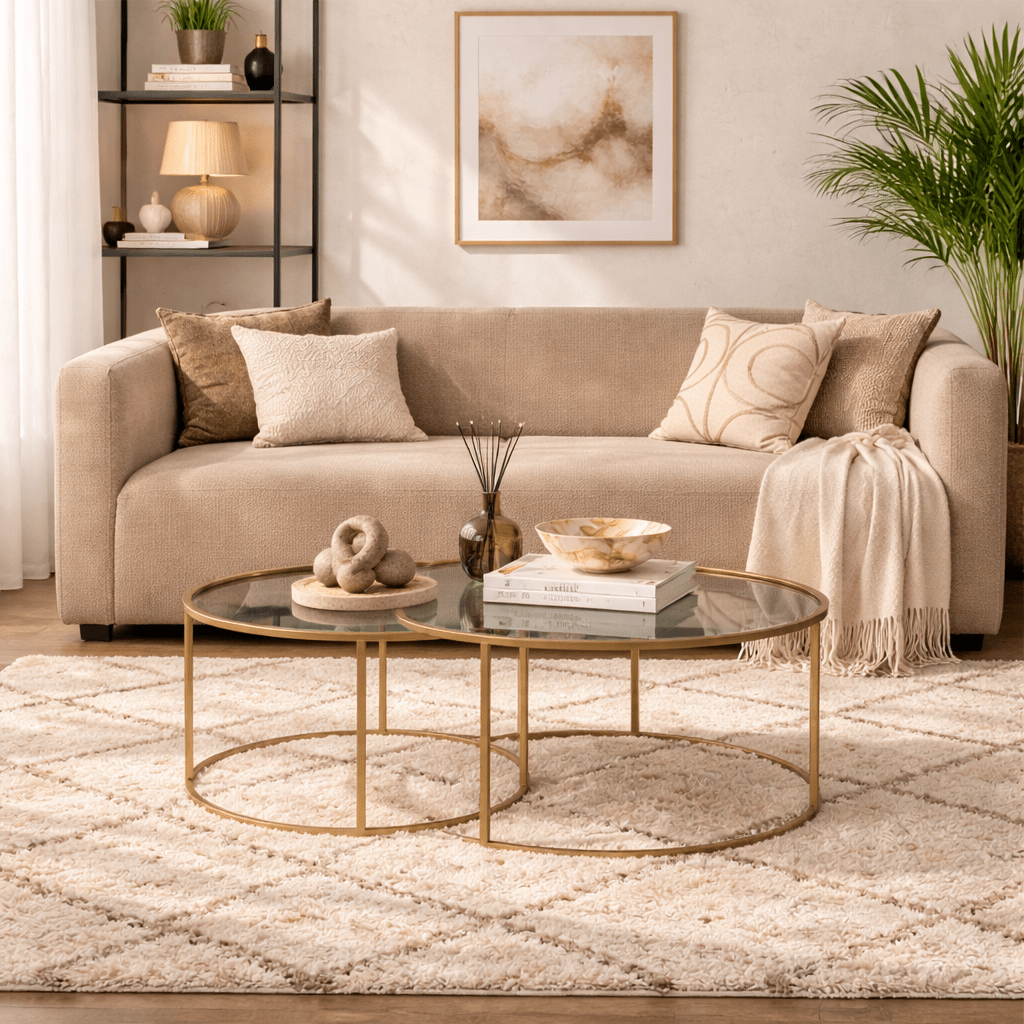 Ensemble de tables basses rondes modernes de 2 Uru Or - Verre Bronze - 80/60 cm