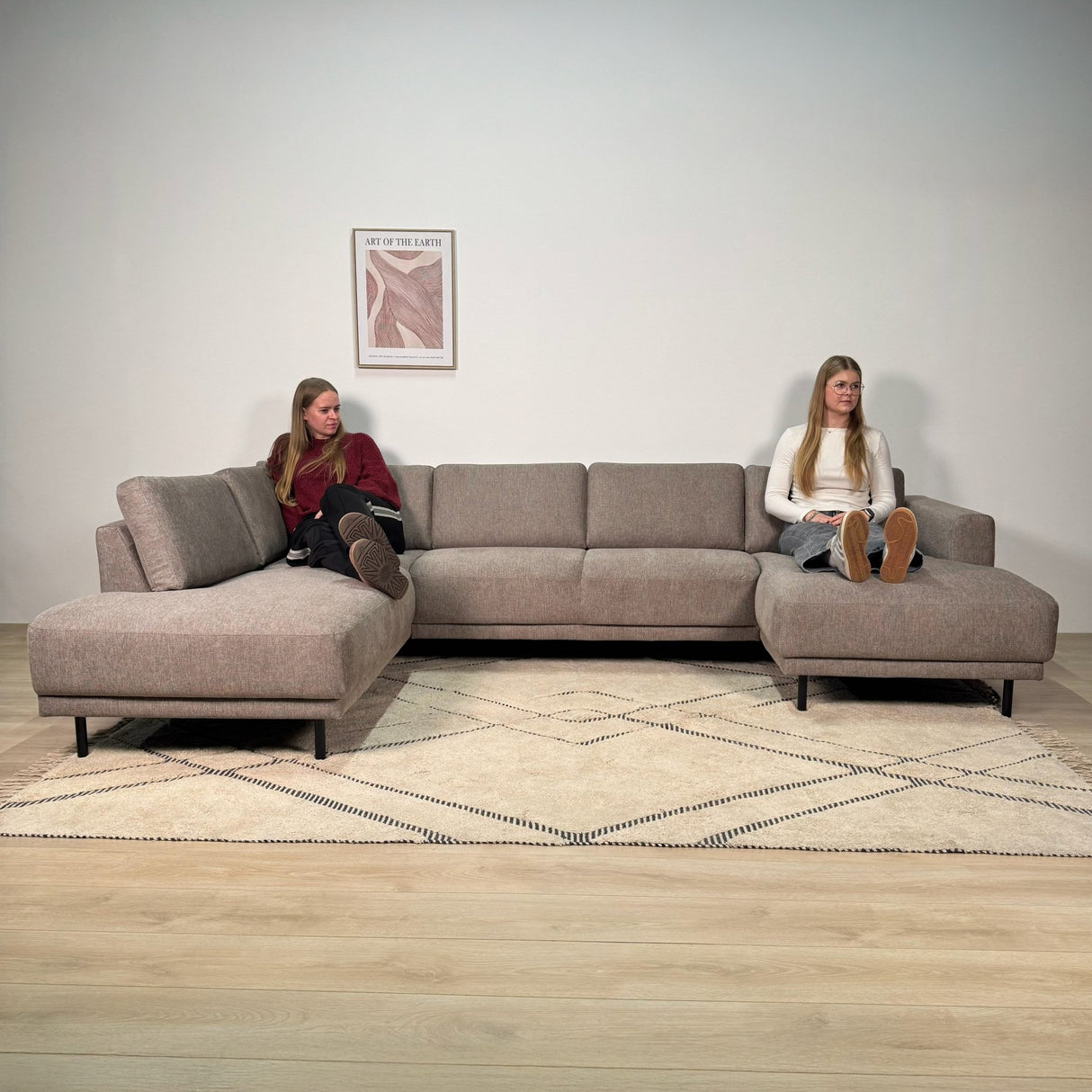 Canapé d'angle moderne U-Bank gauche en tissu taupe Aniko 310x197x78 cm