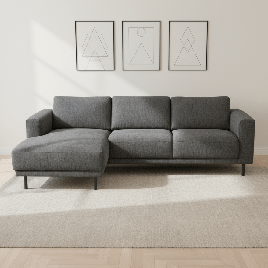 Canapé d'angle moderne à gauche en tissu anthracite Aniko avec chaise longue 238x142x78 cm