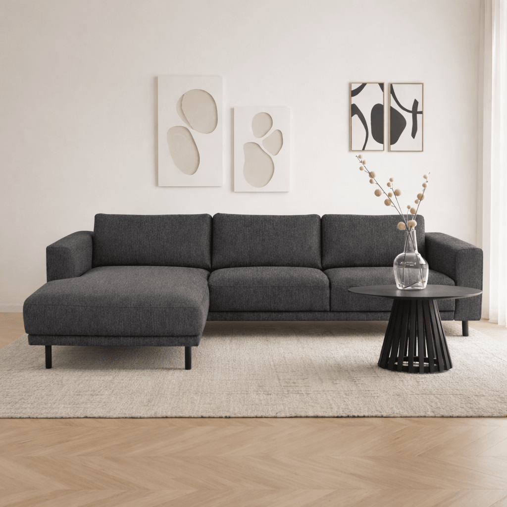 Canapé d'angle moderne à gauche en tissu anthracite Aniko avec chaise longue 238x142x78 cm